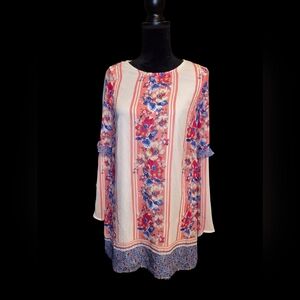 As U Wish Floral Tunic Dress - Cream and Blue